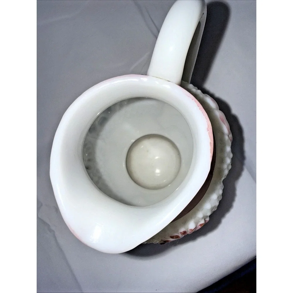 Victorian Consolidated Glass Cosmos Floral Creamer Milk Glass 1890s Antique
